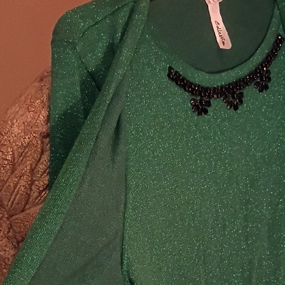 NY Collection Emerald Knit with Beaded Detail - Picture 4 of 10